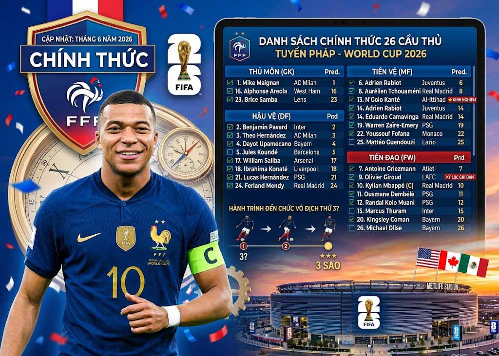 Danh sách đội hình Pháp World Cup 2026