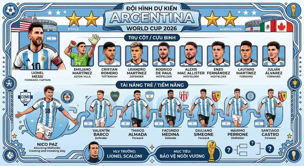 Đội Hình Argentina World Cup 2026: Danh Sách 26 Cầu Thủ 1 Đội hình Argentina World Cup 2026 mới nhất gồm những ai?