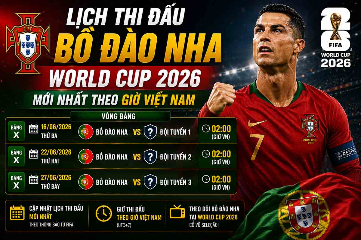 Lịch thi đấu Bồ Đào Nha World Cup 2026 mới nhất theo giờ Việt Nam