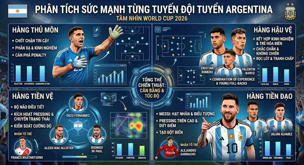 Đội Hình Argentina World Cup 2026: Danh Sách 26 Cầu Thủ 3 Phân tích sức mạnh từng tuyến của đội tuyển Argentina