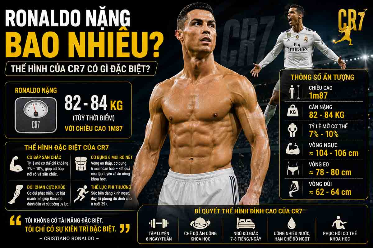 Ronaldo nặng bao nhiêu và thể hình của CR7 có gì đặc biệt?